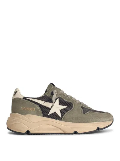 Golden Goose Running Sole In Green Suede In Brown
