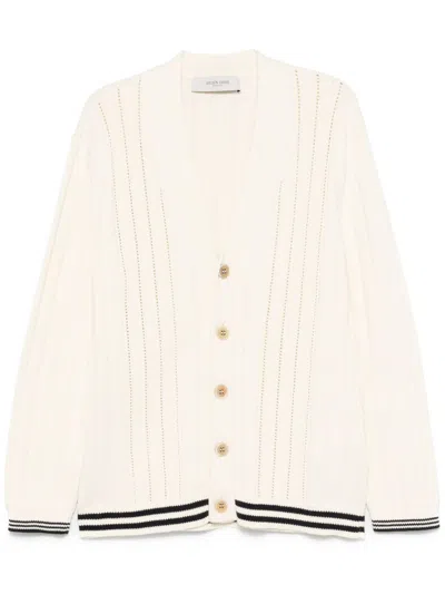 Golden Goose Cotton Cardigan With Cable Knit In 11782 Heritage White/ Dark Blue