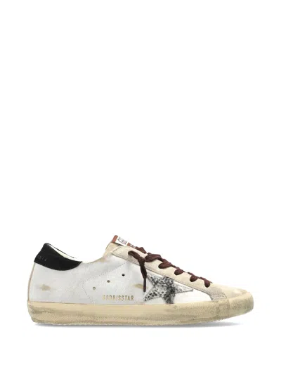 Golden Goose -style Star Leather Sneakers With Back Heel Tab And Lace-up Closure In Bianco