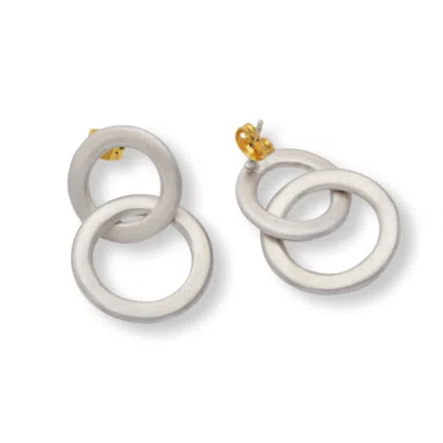 Golden Horn Jewellery Women's Double Lock Circle Silver Drop Earrings