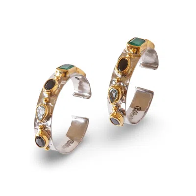 Golden Horn Jewellery Women's Helen Multistone Silver Hoop Earrings