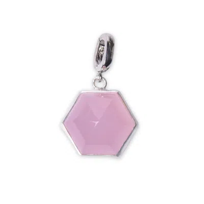 Golden Horn Jewellery Women's Pink / Purple Pink Quartz Dome Silver Charm Clip-on Pendant In Multi