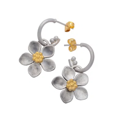 Golden Horn Jewellery Women's Silver Spring Flower J Hoop Earrings