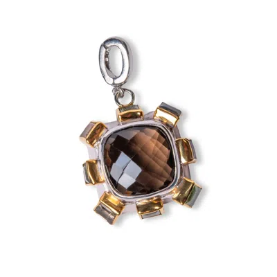 Golden Horn Jewellery Women's Square Gemstones Statement Silver Charm Pendant In Gray