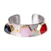 Golden Horn Jewellery Women's Triple Pink Quartz Dome Silver Cuff Bracelet