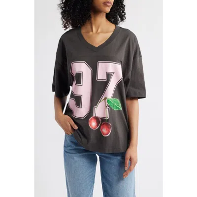 Golden Hour 97 Cherry Cotton Graphic Football T-shirt In Pirate Black