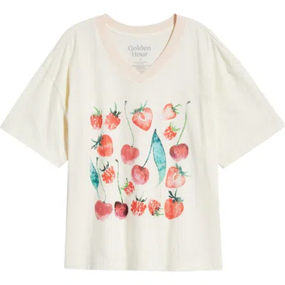 Golden Hour Cherries & Berries Graphic Cotton T-shirt In White