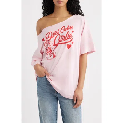 Golden Hour Diet Coke Girlie One Shoulder Graphic Cotton T-shirt In Pink