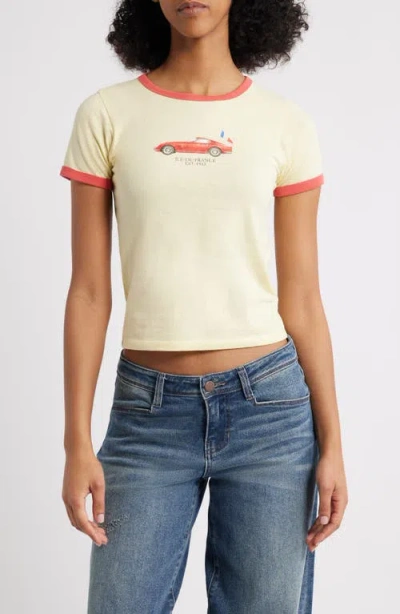 Golden Hour French Car Ringer Graphic T-shirt In White
