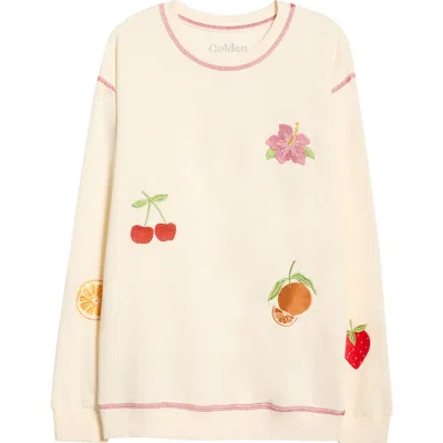 Golden Hour Fruit Embroidery Fleece Sweatshirt In Neutral