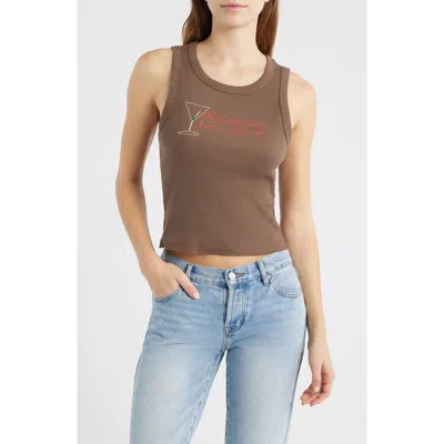 Golden Hour Manhattan Martini Cotton Graphic Tank In Brown