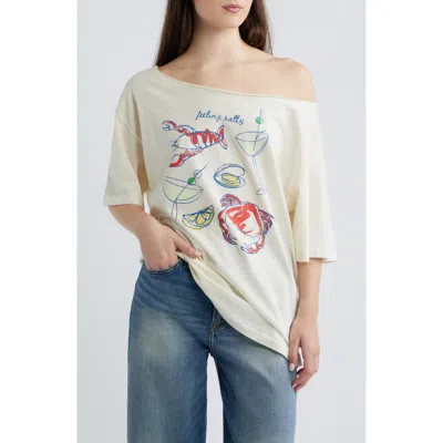 Golden Hour Stay Salty Graphic Off The Shoulder T-shirt In White