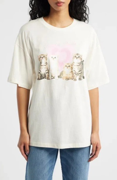 Golden Hour Sweet & Psycho Kittens Oversize Graphic T-shirt In White