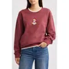 Golden Hour Teddy Bear Santa Embroidered Graphic Sweatshirt In Burgundy