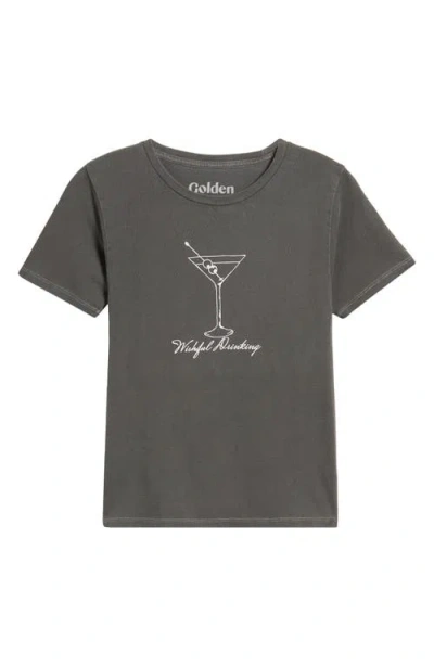 Golden Hour Wishful Drinking Martini Cotton Graphic T-shirt In Washed Pirate Black