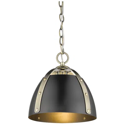 Golden Lighting Aldrich 10" Wide Aged Brass 1-light Mini Pendant With Matte Black Shad