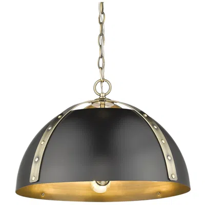 Golden Lighting Aldrich 18" Aged Brass Matte Black Dome Pendant Light