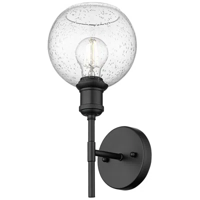 Golden Lighting Axel 1 Light Wall Sconce In Matte Black With Seeded Glass Shade