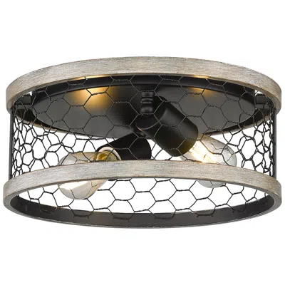 Golden Lighting Bailey 11" Wide Matte Black 2-light Flush Mount With Chicken Wire Shad