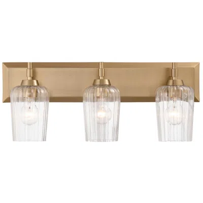 Golden Lighting Brilia 3-light Vanity In Brushed Champagne Brass With Fluted Glass In Multi