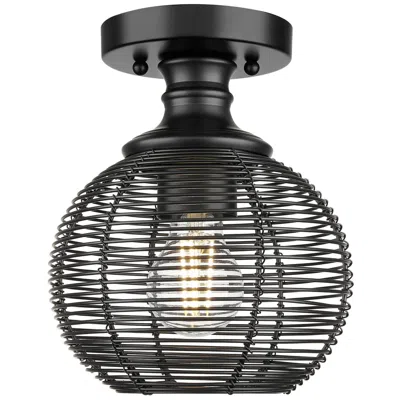 Golden Lighting Calypso Semi-flush In Matte Black With Matte Black Shade
