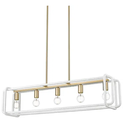 Golden Lighting Camden Linear Pendant In Brushed Champ Bronze W Bleached White Raphia Rope
