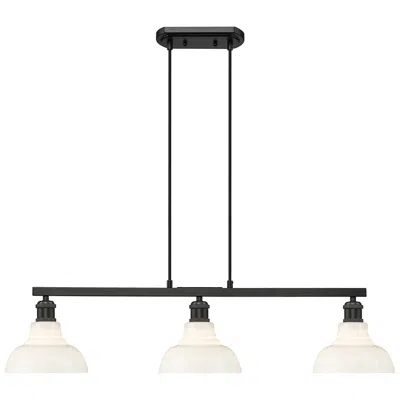 Golden Lighting Carver 35 1/2"w Black 3-light Linear Pendant W/ Milk Glass