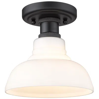 Golden Lighting Carver 7 1/2" Wide Black And Milk Glass Ceiling Light