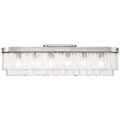 Golden Lighting Ciara 6-light Flush Mount In Peruvian Silver With Hammered Water Glass