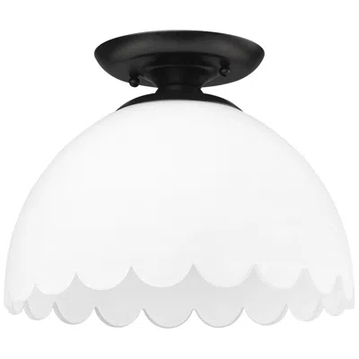 Golden Lighting Dorinda 12 1/4" Wide Semi-flush In Matte Black With Opal