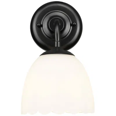 Golden Lighting Dorinda 1-light Wall Sconce In Matte Black With Opal Glass In White