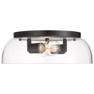 Golden Lighting Duncan 14" Matte Black Clear Glass Ceiling Light