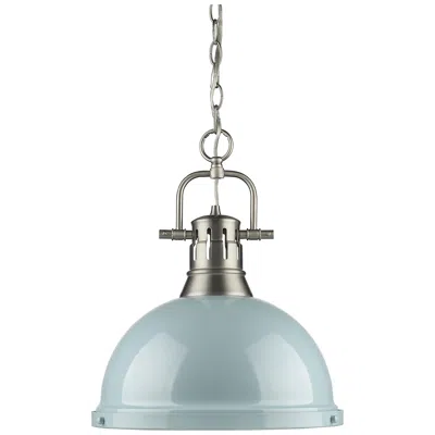 Golden Lighting Duncan 14" Pewter And Seafoam Blue Pendant Dome Light