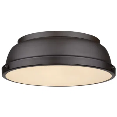 Golden Lighting Duncan 14" Rubbed Bronze 2-light Flush Mount With Rubbed Bronze Shade