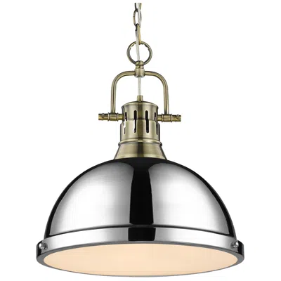 Golden Lighting Duncan 14" Wide 1-light Aged Brass And Chrome Pendant