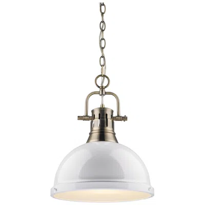 Golden Lighting Duncan 14" Wide 1-light Pendant With Chain In Aged Brass With White