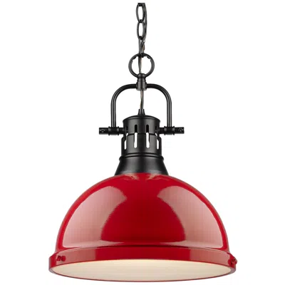 Golden Lighting Duncan 14" Wide 1-light Pendant With Chain In Matte Black With Red