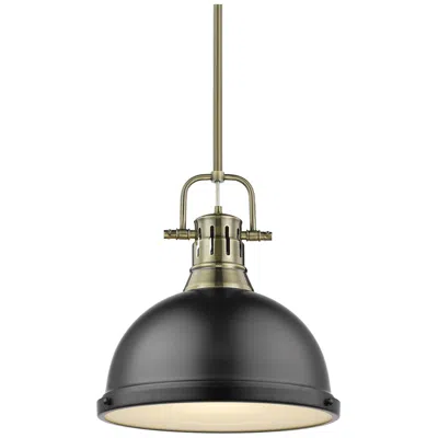 Golden Lighting Duncan 14" Wide Aged Brass And Black Dome Pendant Light
