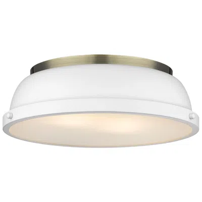 Golden Lighting Duncan 14" Wide Aged Brass Ceiling Light With White Shade