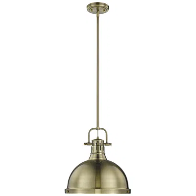 Golden Lighting Duncan 14" Wide Aged Brass Pendant Light With Rod