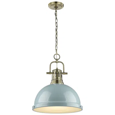 Golden Lighting Duncan 14" Wide Aged Brass Pendant Light With Seafoam Shade