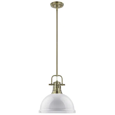 Golden Lighting Duncan 14" Wide Aged Brass Rod Pendant Light W/ White Shade