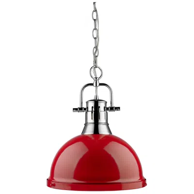 Golden Lighting Duncan 14" Wide Chrome And Red Pendant Light With Chain