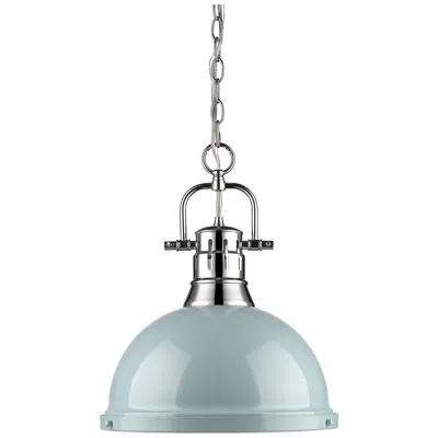 Golden Lighting Duncan 14" Wide Chrome Chain Pendant Light W/ Seafoam Shade