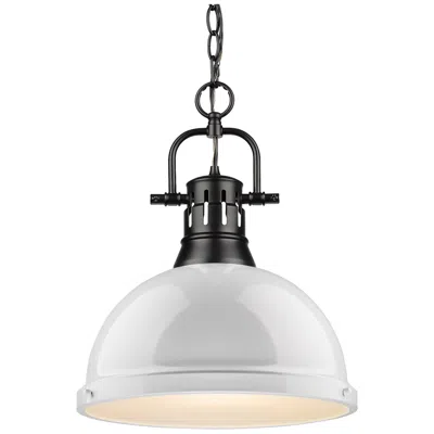 Golden Lighting Duncan 14" Wide Matte Black 1-light Pendant With White Shade