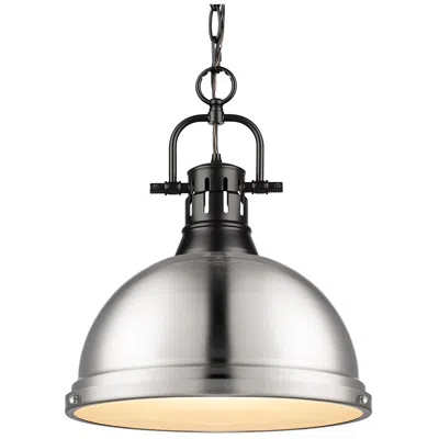 Golden Lighting Duncan 14" Wide Matte Black And Pewter Pendant Light
