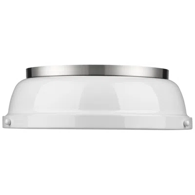 Golden Lighting Duncan 14" Wide Pewter Ceiling Light With White Shade