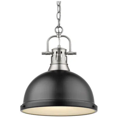 Golden Lighting Duncan 14" Wide Pewter Pendant Light With Black Dome Shade