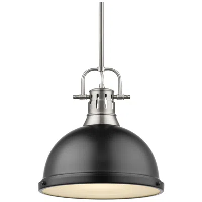 Golden Lighting Duncan 14" Wide Pewter Rod Pendant Light With Black Shade