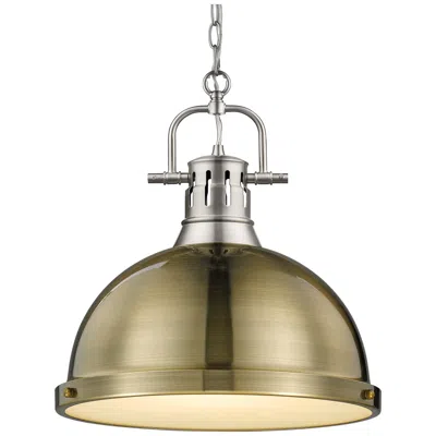 Golden Lighting Duncan 14" Wide Pewter With Aged Brass Dome Pendant